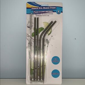 Stainless Steel Drinking Straws Set - Silver
